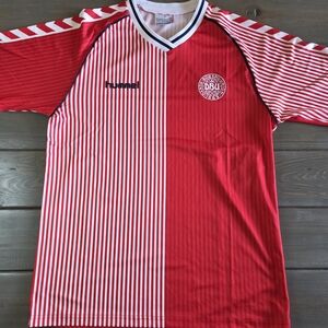 Hummel Denmark DBU Soccer Jersey Red White Striped XL Football Shirt Made in Den